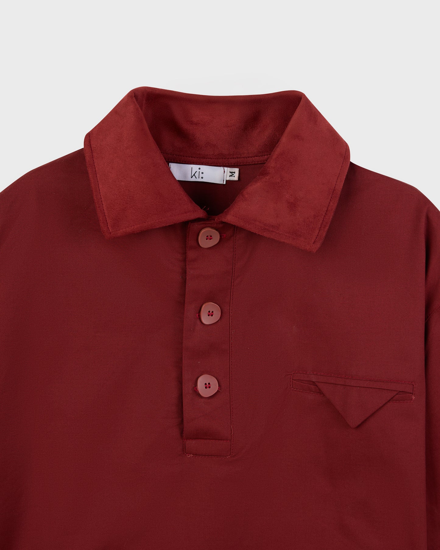Suede Collar Oversized Polo Shirt