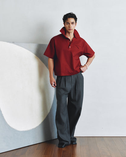 Suede Collar Oversized Polo Shirt