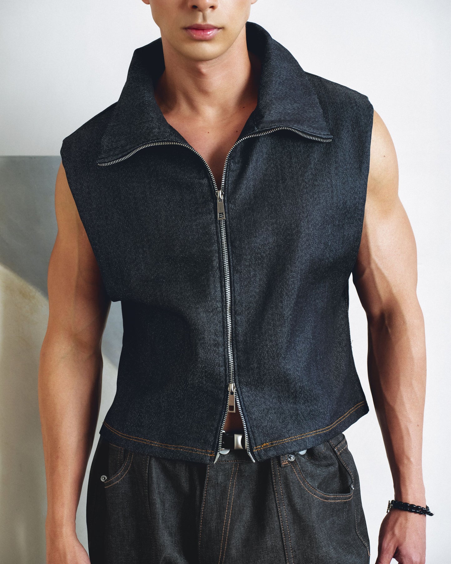 Denim Turtle Neck Vest