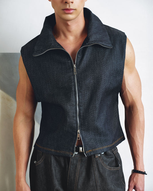 Denim Turtle Neck Vest